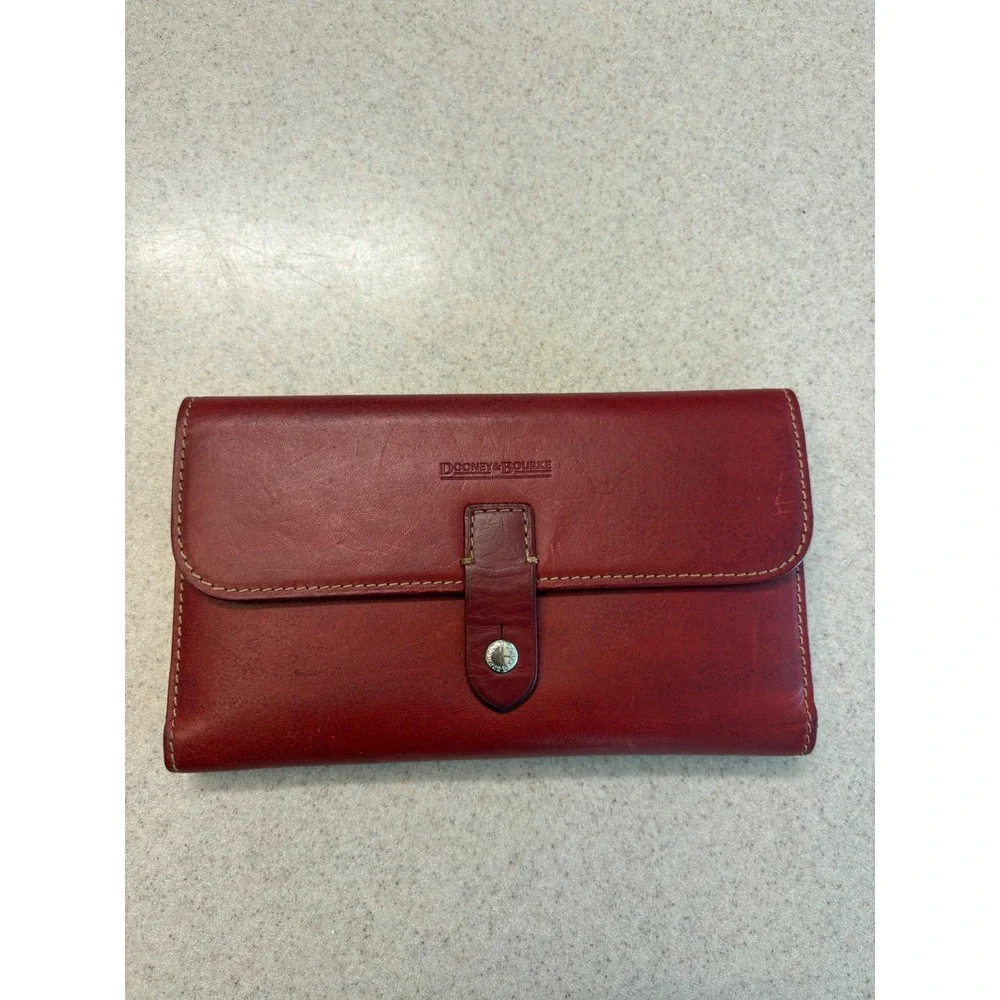 Vintage Dooney & Bourke Florentine Red Leather Checkbook Wallet Organizer